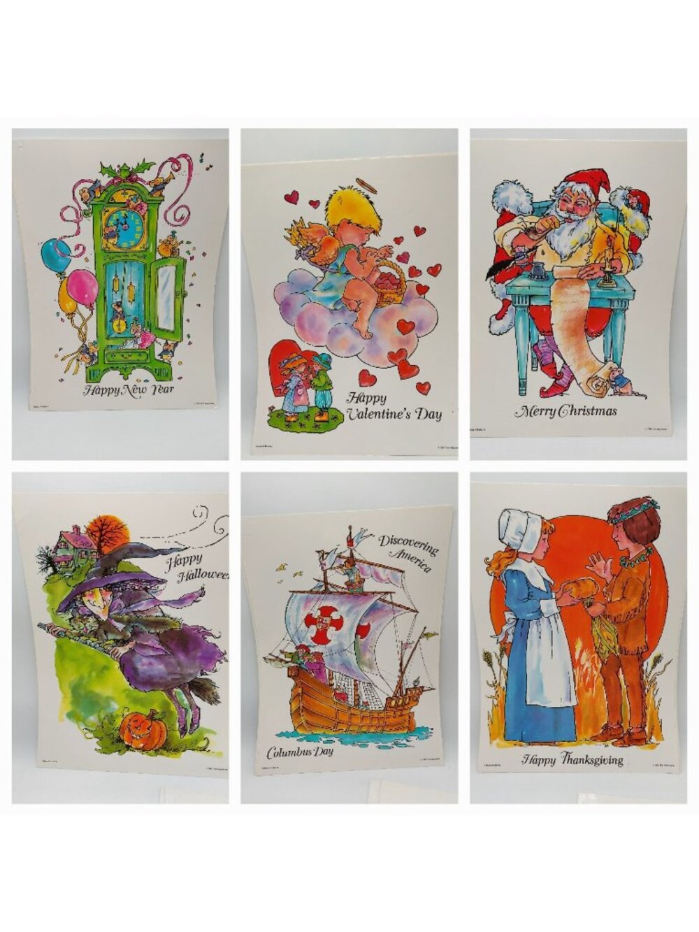 Vintage Holiday School Signs Troll Set Of 6 Halloween Christmas Valentines READ